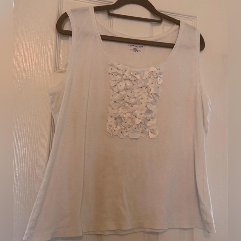 Charter Club white Cotton-Blend sleeveless Top white decorative detail